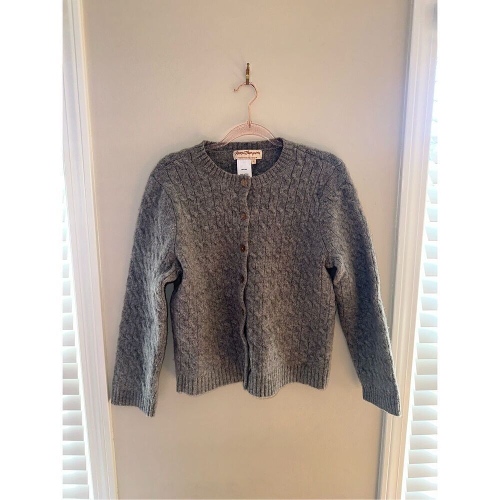 Norm Thompson Gray Cableknit Button Down Cardigan Wool Womens XL Vintage
